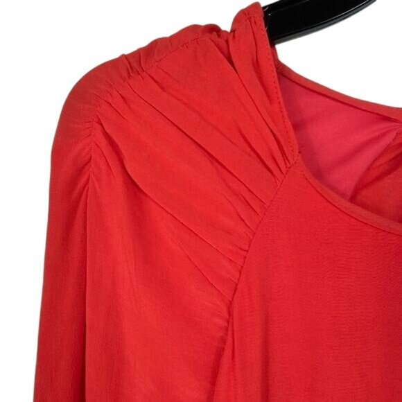 Zara Trafaluc Red Open Back Mini Dress M Ruffles Pleated Long Sleeve Feminine - Picture 7 of 12